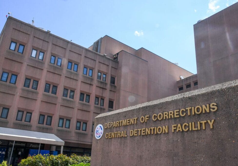 WASHINGTON, DC - APRIL 8:   Four more inmates at the D.C. Jail have tested positive for coronavirus, a city official said Sunday, bringing the total number of infections among inmates to 18. Seven of the jails correction officers have also tested positive for the infection, an attorney for the union that represents them said.
The outbreak spreads as advocates urge jails and prisons across the country to release those who are accused of minor crimes or are medically vulnerable  like those who are elderly or have underlying conditions. (Photo by Jonathan Newton/The Washington Post via Getty Images)